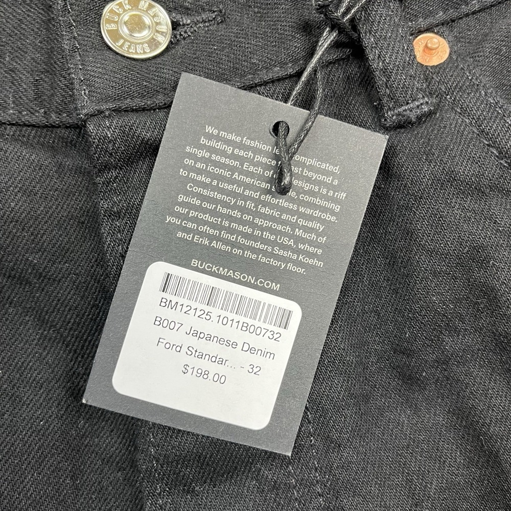 Buck Mason Jeans Mens 32x29 Black Denim 13.25oz Ford Standard Button Fly - Picture 8 of 15